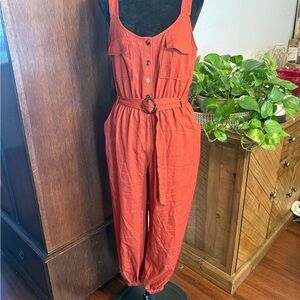 Chic Terracotta Jumpsuit with Belt
